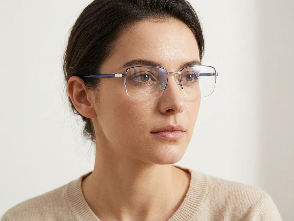 Semi-rimless Blue Metal Glasses #BS2012-2917