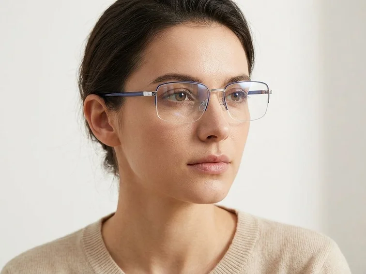 Semi-rimless Blue Metal Glasses #BS2012-2917