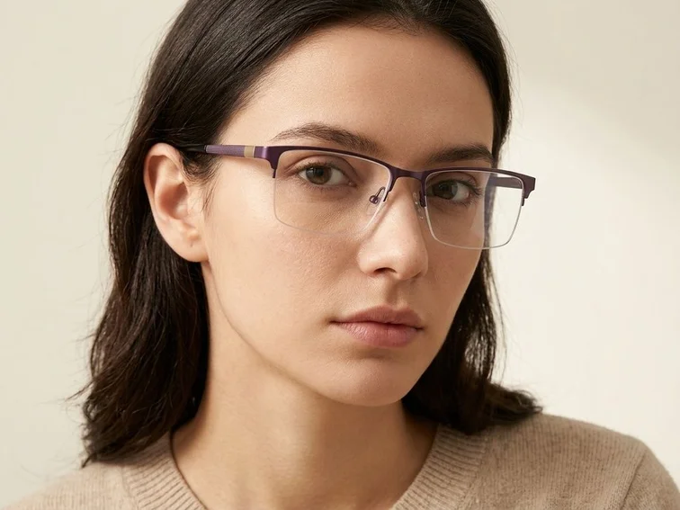 Semi-rimless Purple Metal Glasses #BS2012-2925