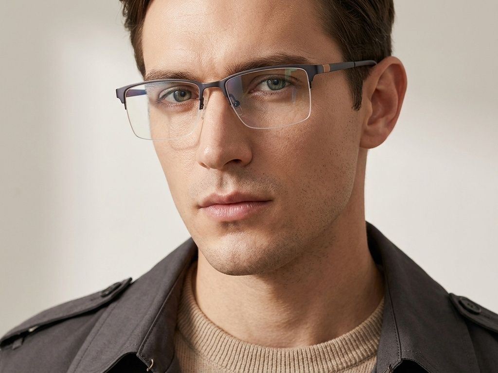Semi-rimless Blue Metal Glasses #BS2012-2926