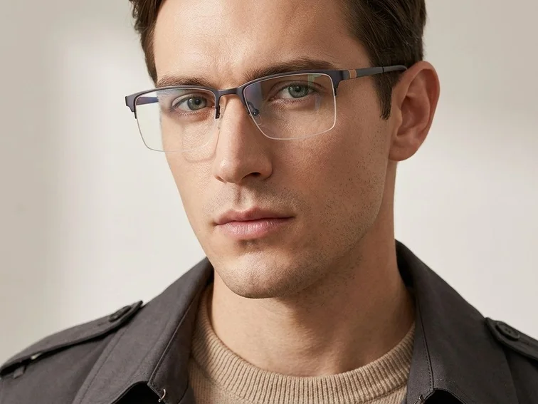 Semi-rimless Blue Metal Glasses #BS2012-2926
