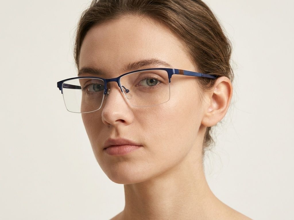 Semi-rimless Blue Metal Glasses #BS2012-2927