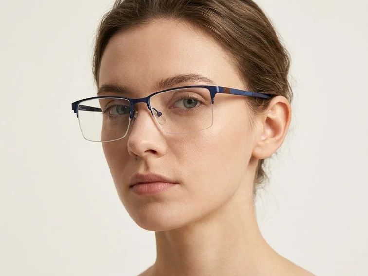 Semi-rimless Blue Metal Glasses #BS2012-2927