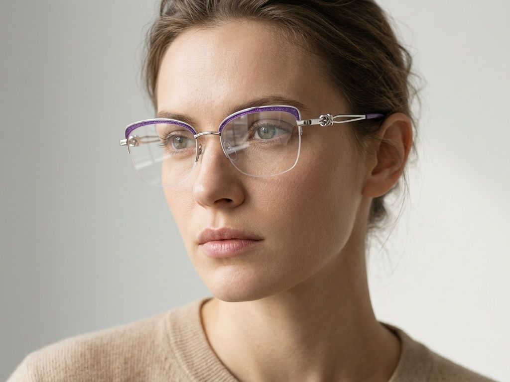 Semi-rimless Purple Metal Glasses #BS2012-2965