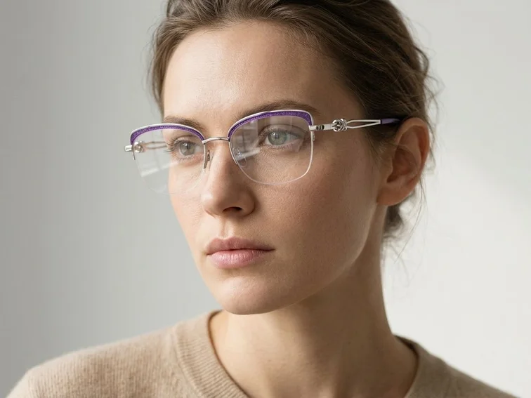 Semi-rimless Purple Metal Glasses #BS2012-2965