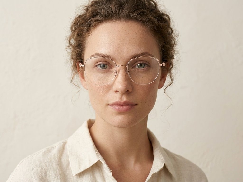 Semi-rimless Pink Metal Glasses #BS2012-2972