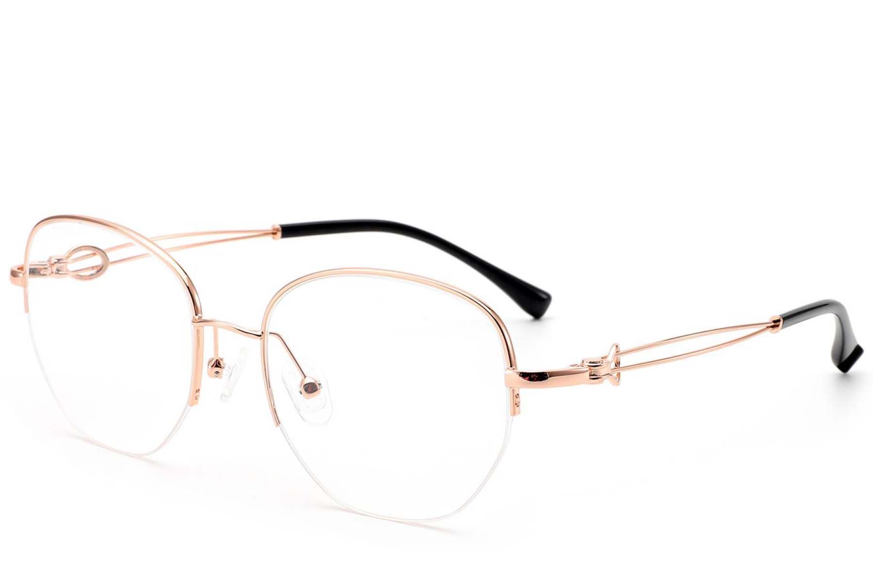 Semi-rimless Pink Metal Glasses #BS2012-2972