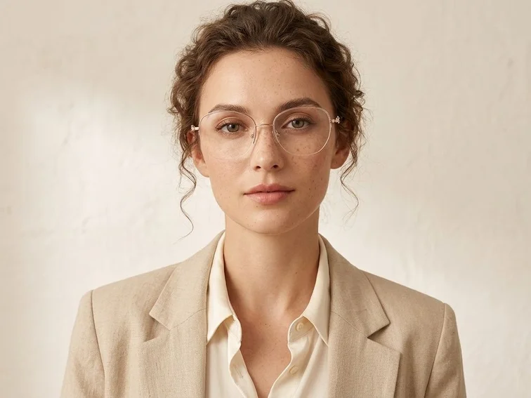 Semi-rimless Pink Metal Glasses #BS2012-2973