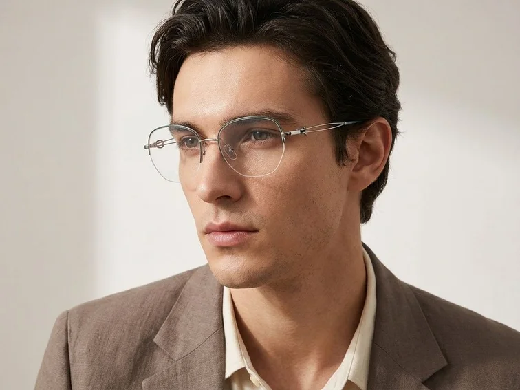 Gafas de metal verde semi al aire #BS2012-2975