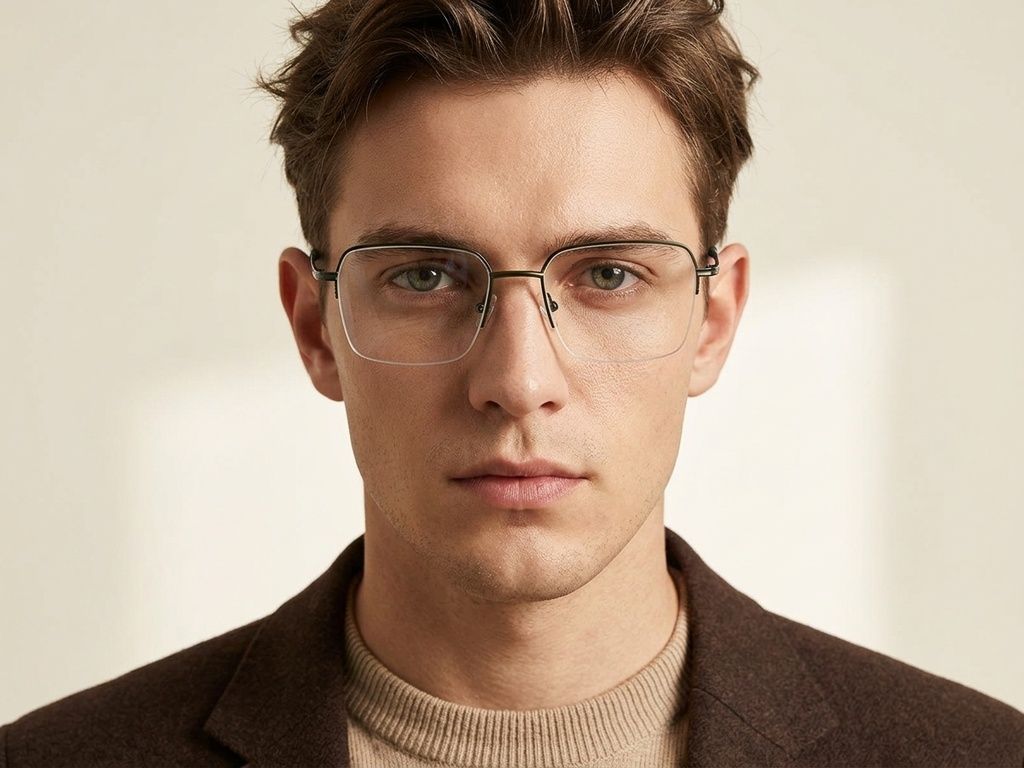 Semi-rimless Black Metal Glasses #BS2012-3007