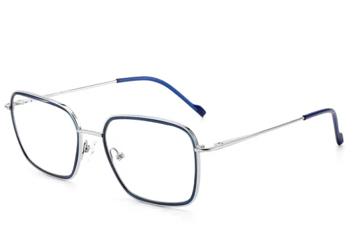 Lunettes rectangulaires en métal bleu #BS2012-3016