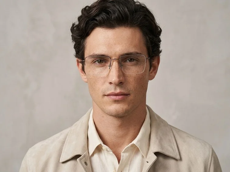 Semi-rimless Brown Metal Glasses #BS2012-3020