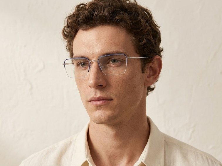 Semi-rimless Blue Metal Glasses #BS2012-3021