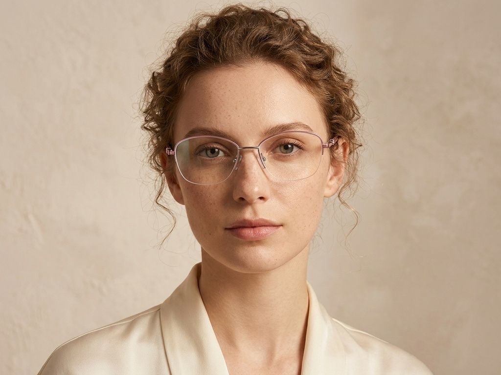 Semi-rimless Pink Metal Glasses #BS2012-3041
