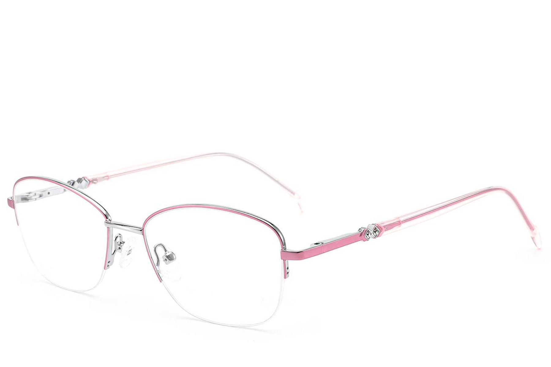 Semi-rimless Pink Metal Glasses #BS2012-3041