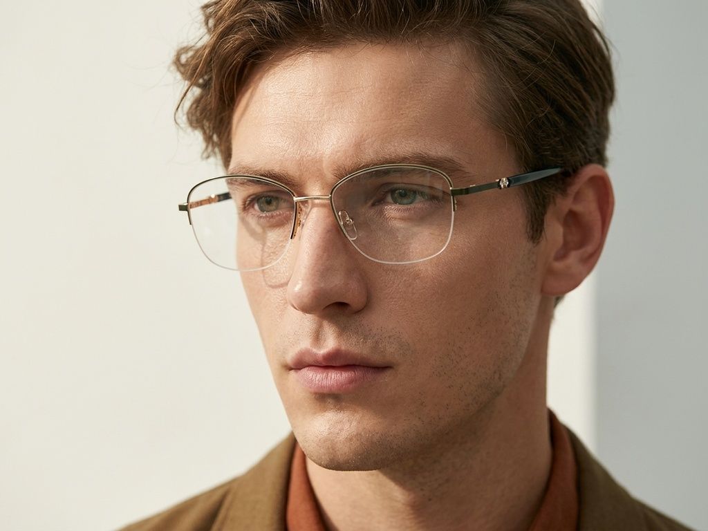 Gafas de metal verde semi al aire #BS2012-3042