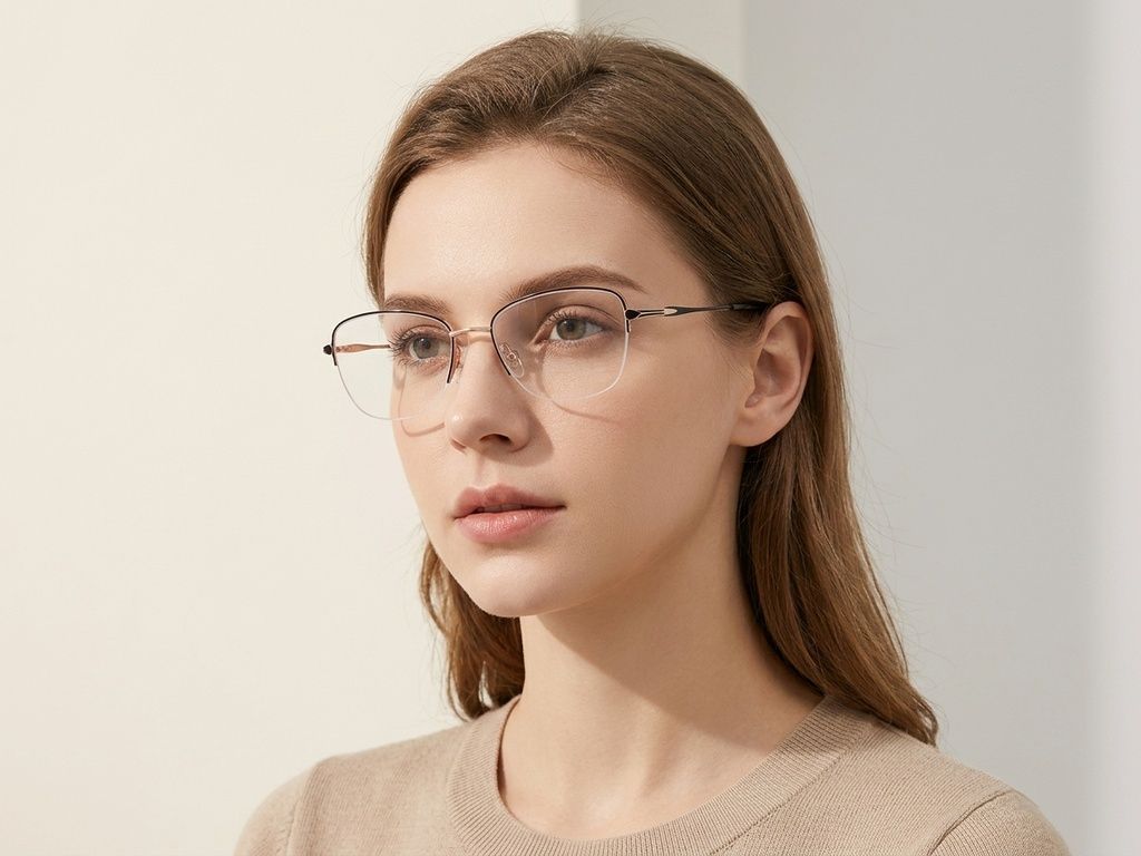 Gafas de metal negro con montura semi al aire #BS2012-3053