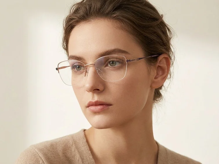 Semi-rimless Pink Metal Glasses #BS2012-3056