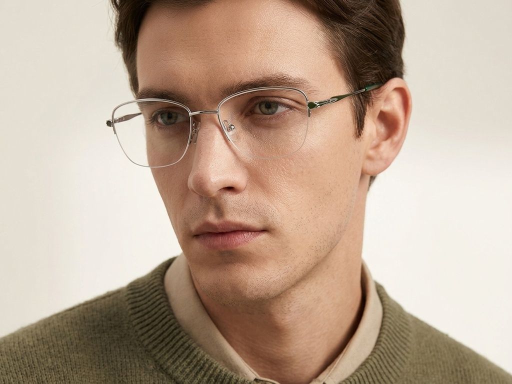 Semi-rimless Silver Metal Glasses #BS2012-3057