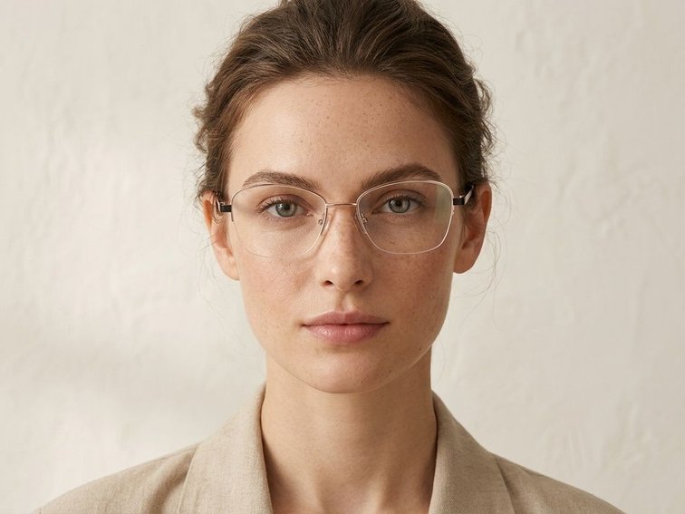 Semi-rimless Pink Metal Glasses #BS2012-3058