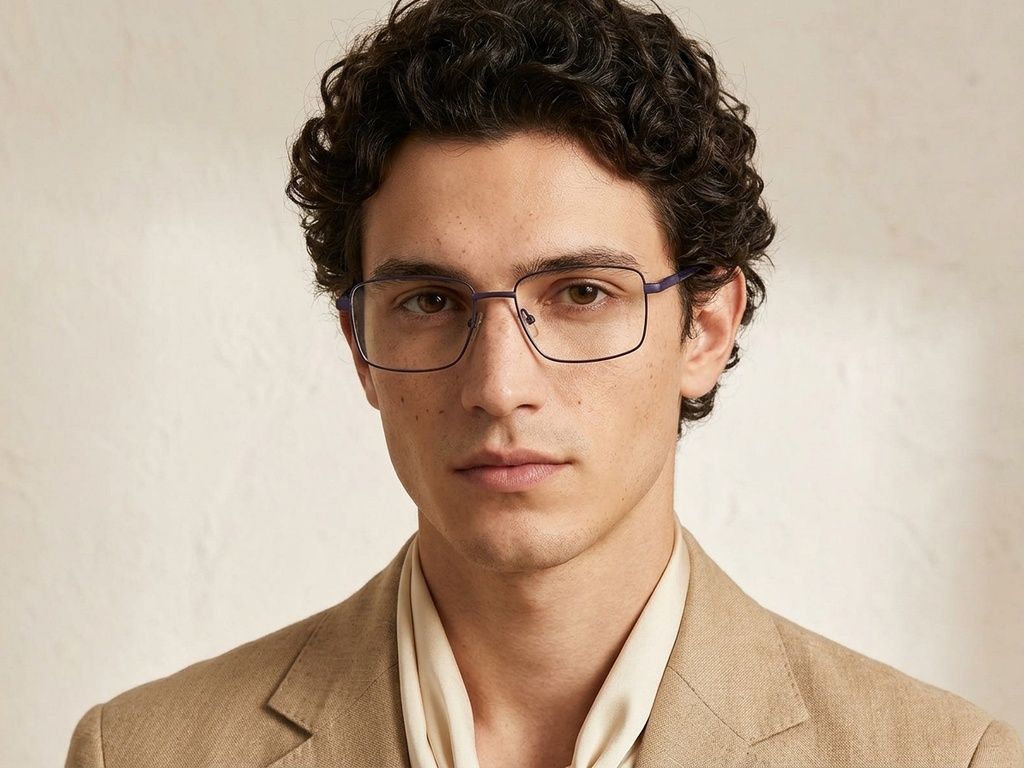 Lunettes rectangulaires en métal bleu #BS2012-3083