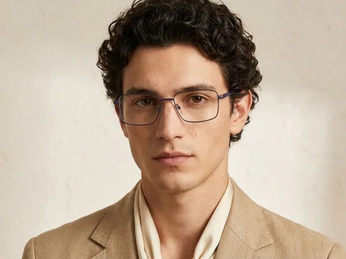 Lunettes rectangulaires en métal bleu #BS2012-3083