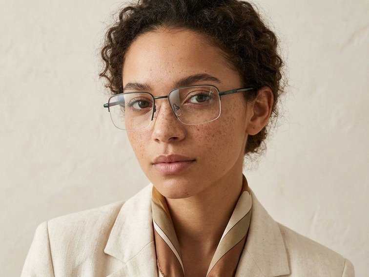 Semi-rimless Green Metal Glasses #BS2012-3085