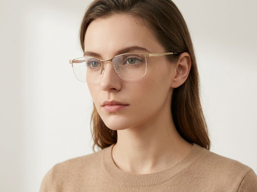 Lunettes semi-cerclées en métal doré #BS2012-3095
