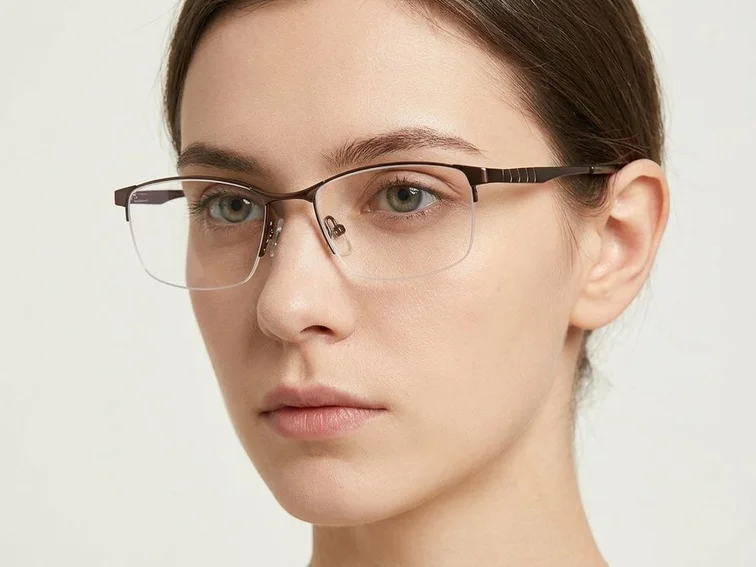 Semi-rimless Brown Metal Glasses #BS2012-3097