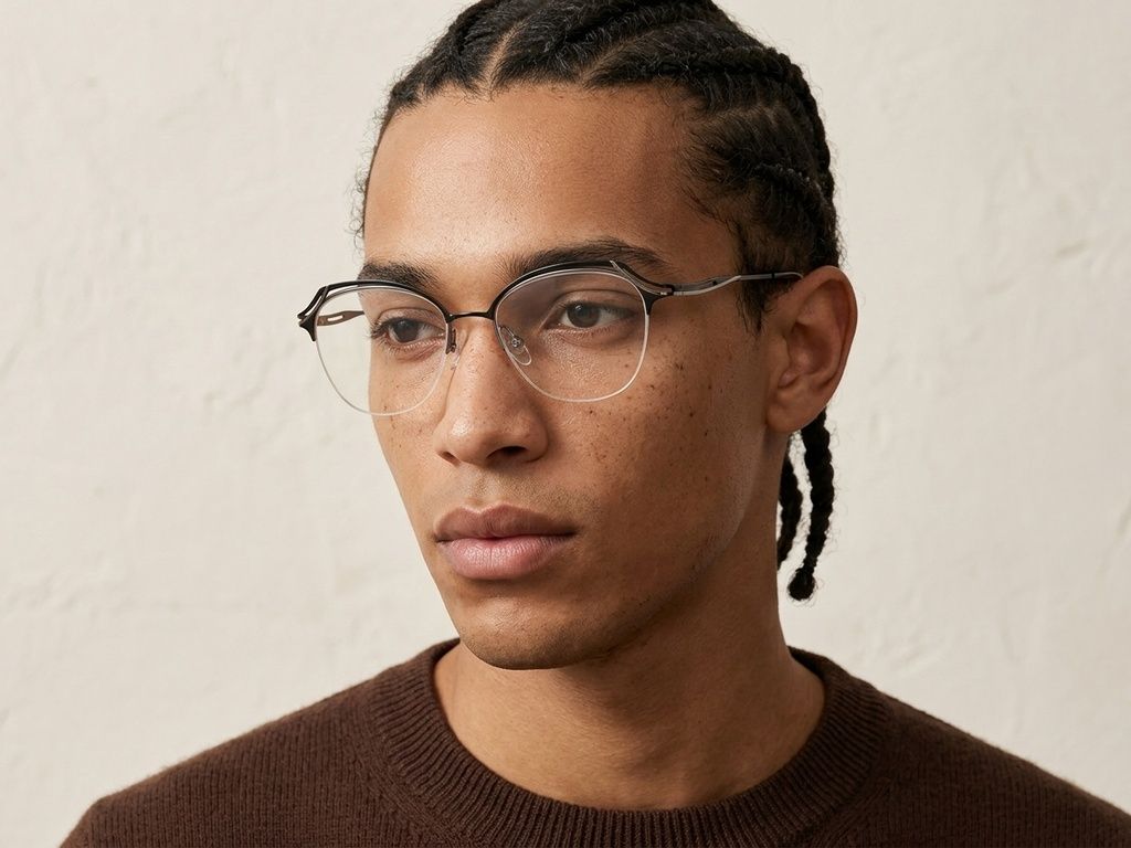 Gafas de metal negro con montura semi al aire #BS2012-3104
