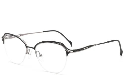 Lunettes semi-cerclées en métal noir #BS2012-3104