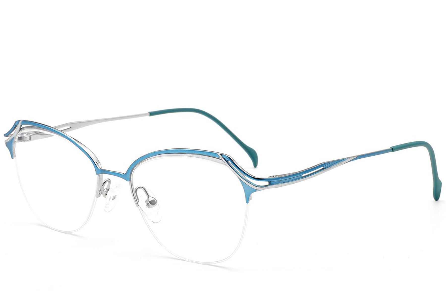 Semi-rimless Blue Metal Glasses #BS2012-3105