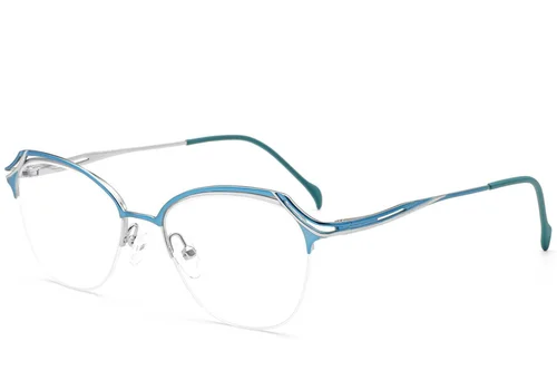 Lunettes semi-cerclées en métal bleu #BS2012-3105