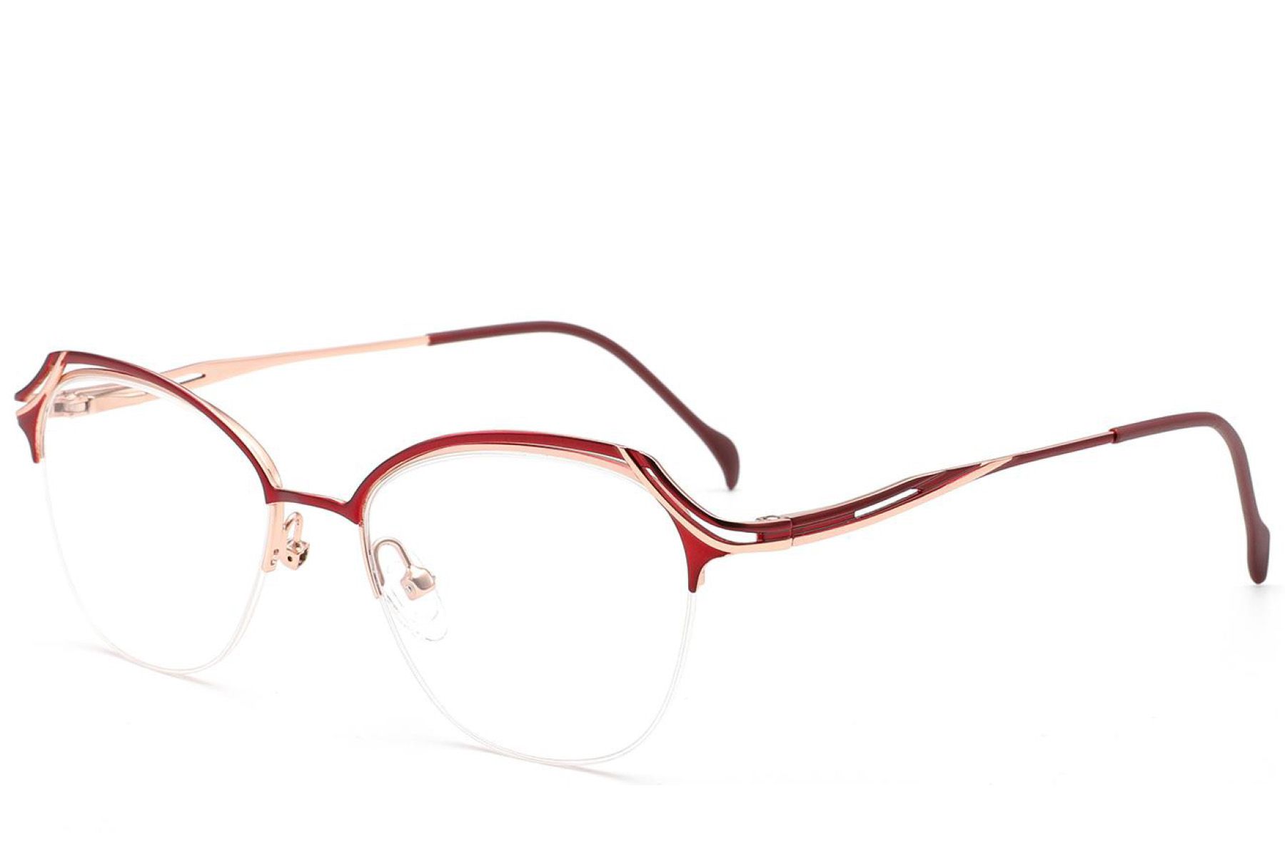 Halbrandlose rote Metallbrille #BS2012-3106