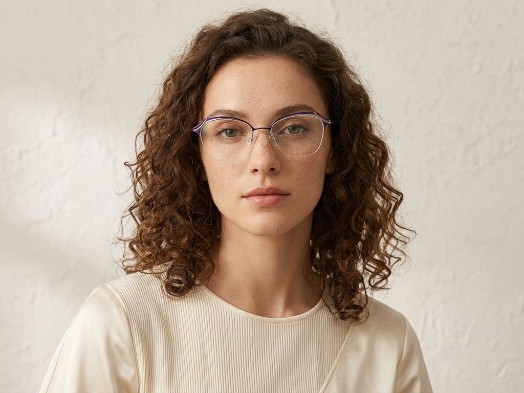 Gafas de metal morado con montura semi al aire #BS2012-3107