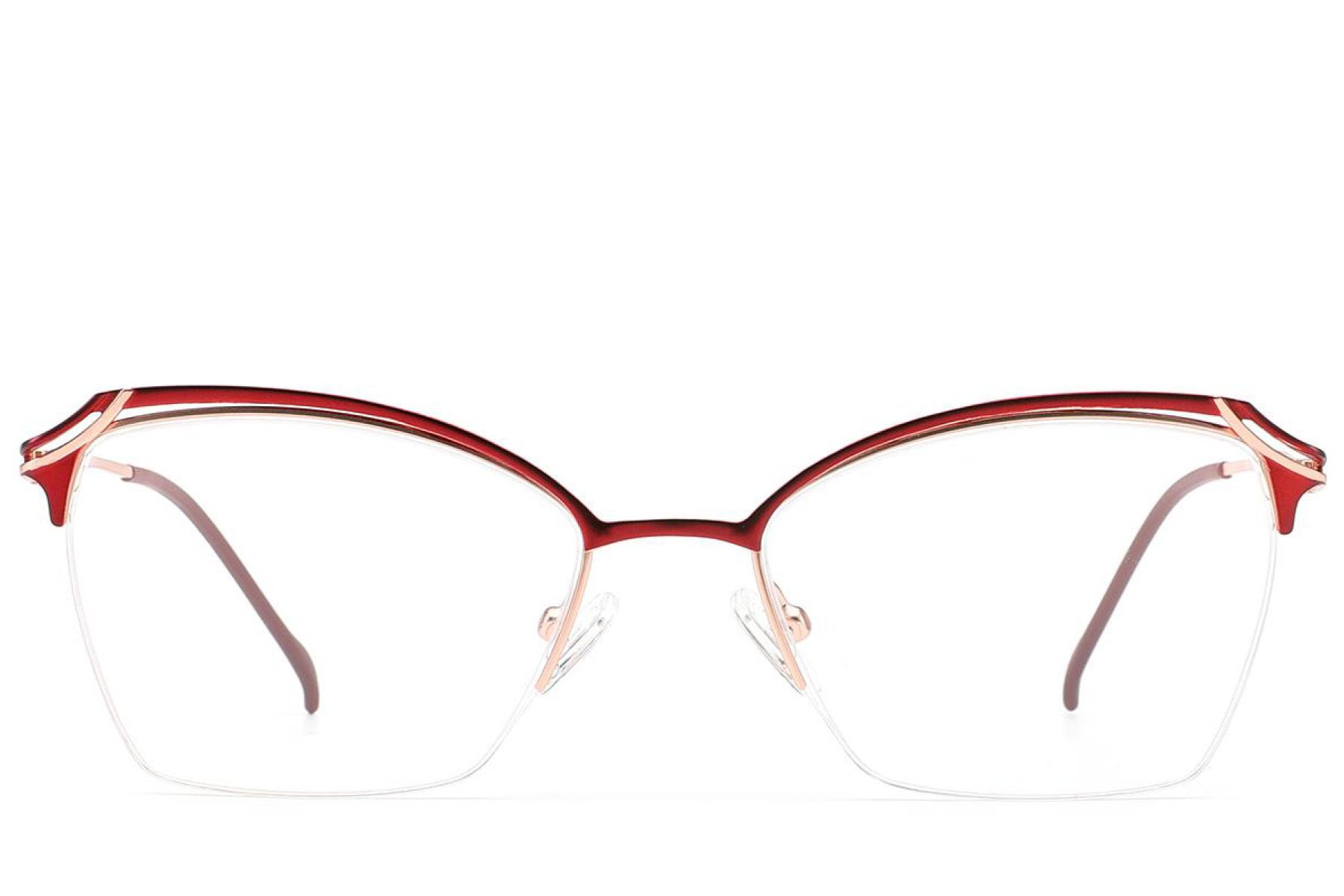 Semi-rimless Red Metal Glasses #BS2012-3111
