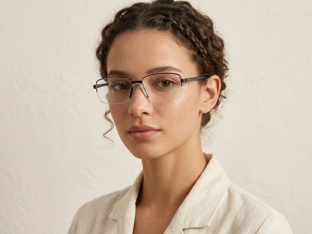 Gafas de metal negro con montura semi al aire #BS2012-3159