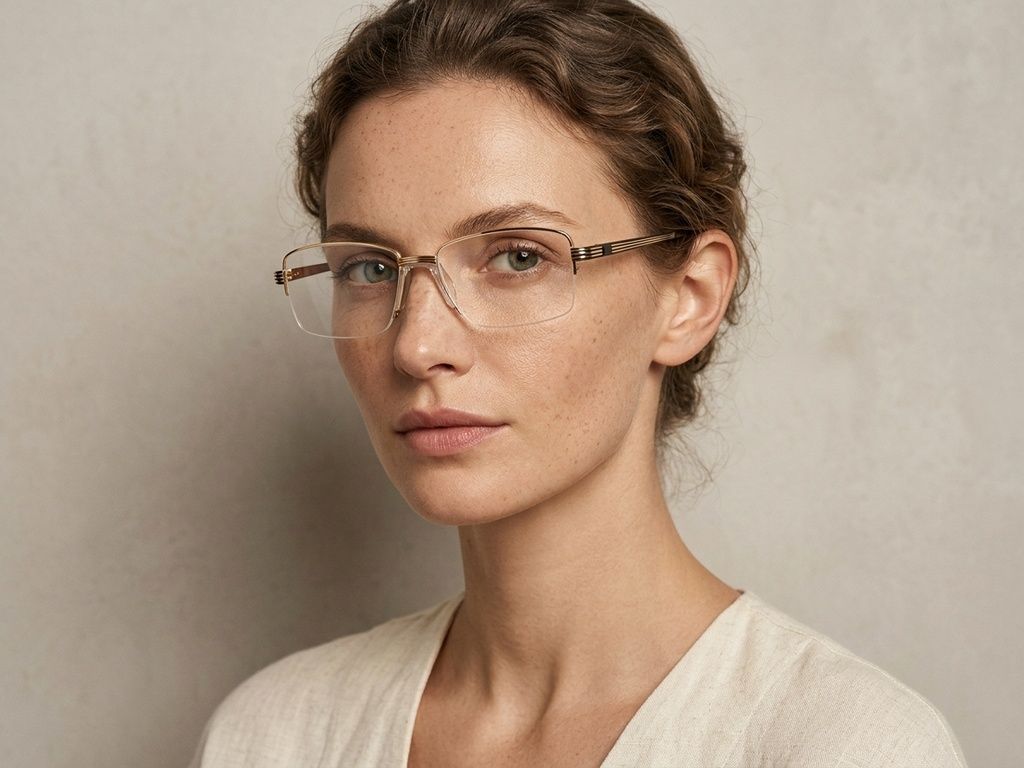 Semi-rimless Golden Metal Glasses #BS2012-3160