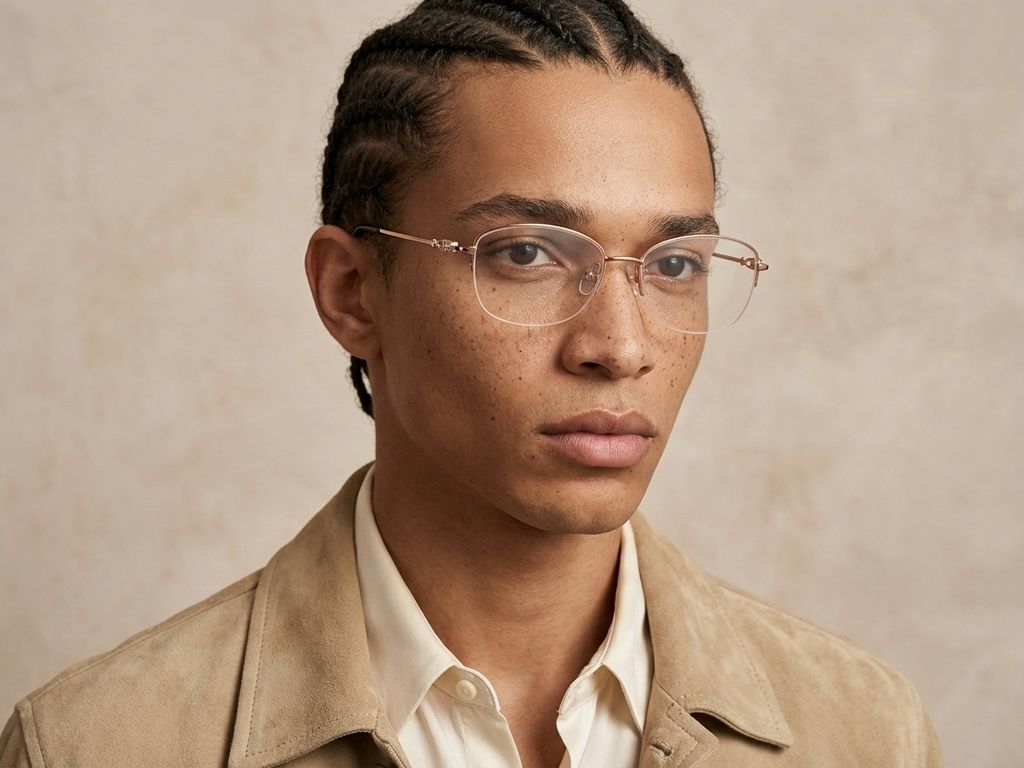 Semi-rimless Pink Metal Glasses #BS2012-3178