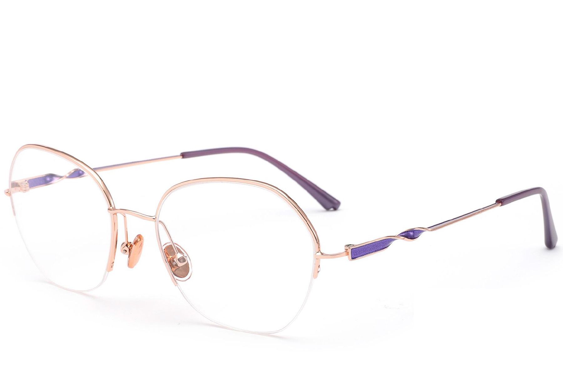 Semi-rimless Pink Metal Glasses #BS2012-3189