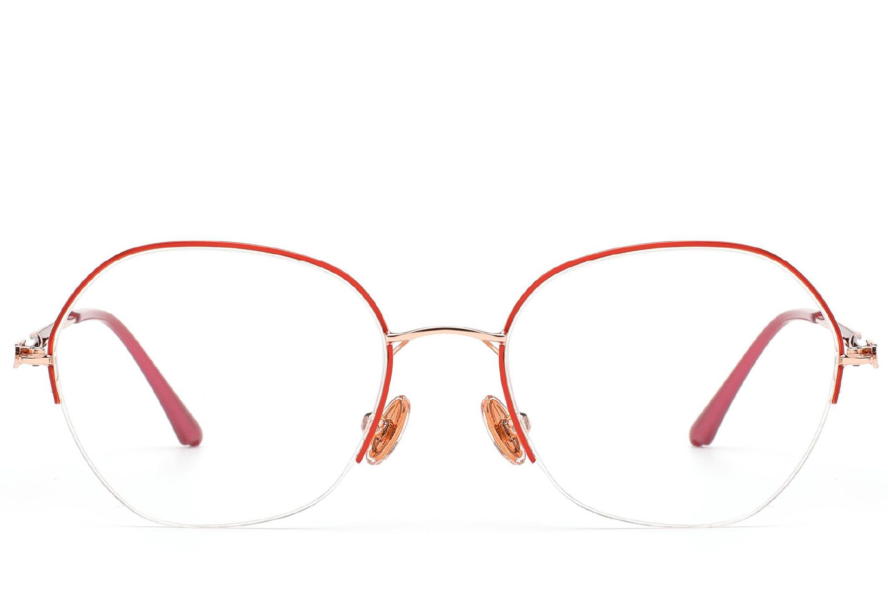 Semi-rimless Red Metal Glasses #BS2012-3192
