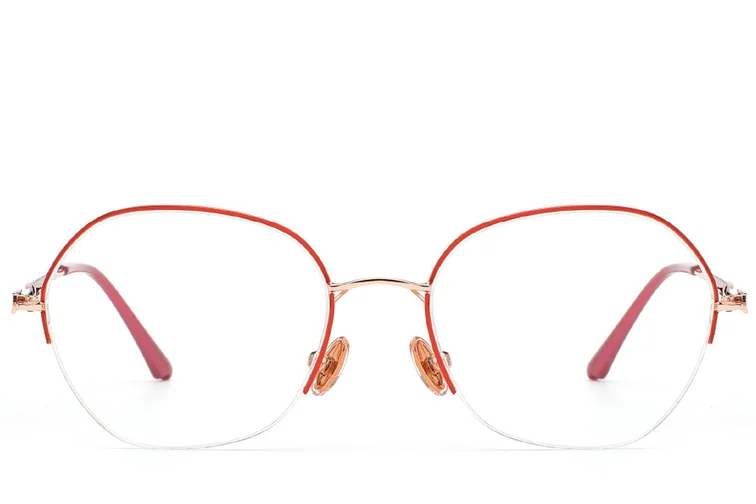 Semi-rimless Red Metal Glasses #BS2012-3192