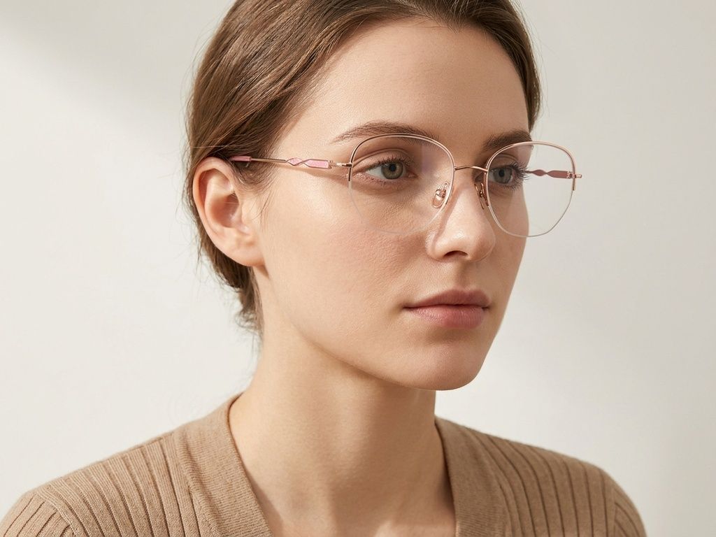 Gafas de metal rosa semi al aire #BS2012-3196