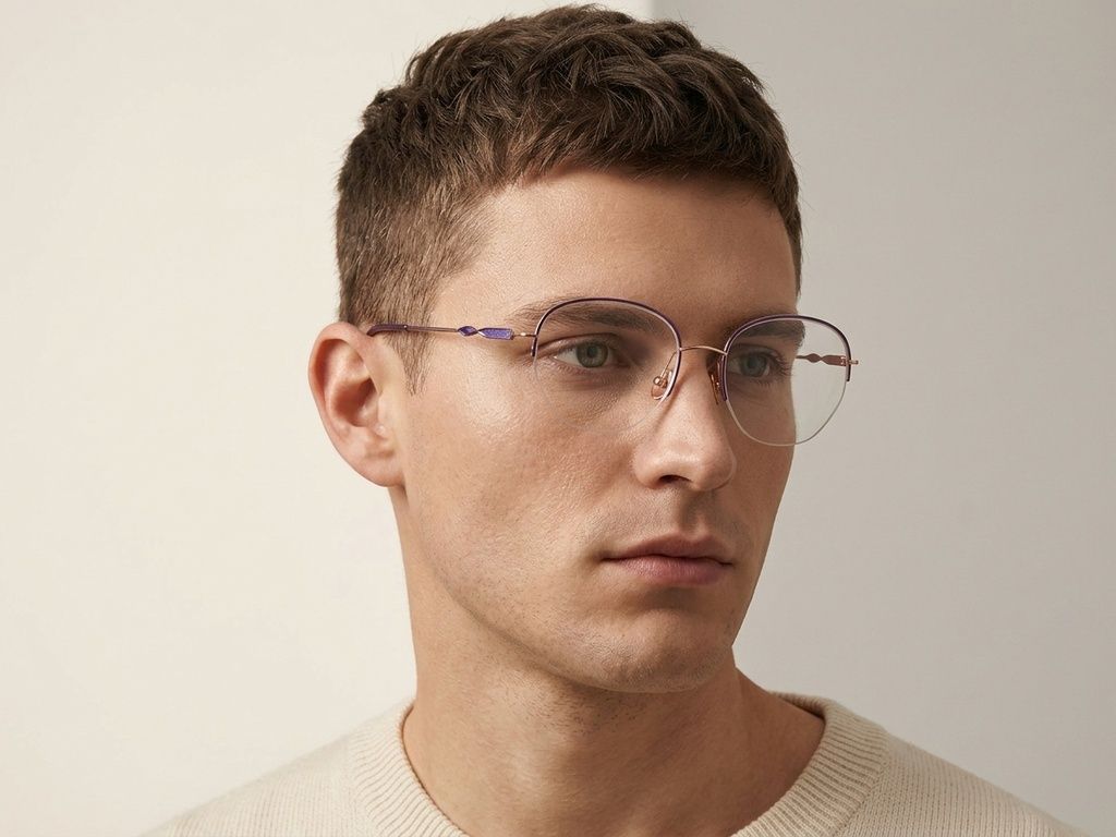Gafas de metal morado con montura semi al aire #BS2012-3197