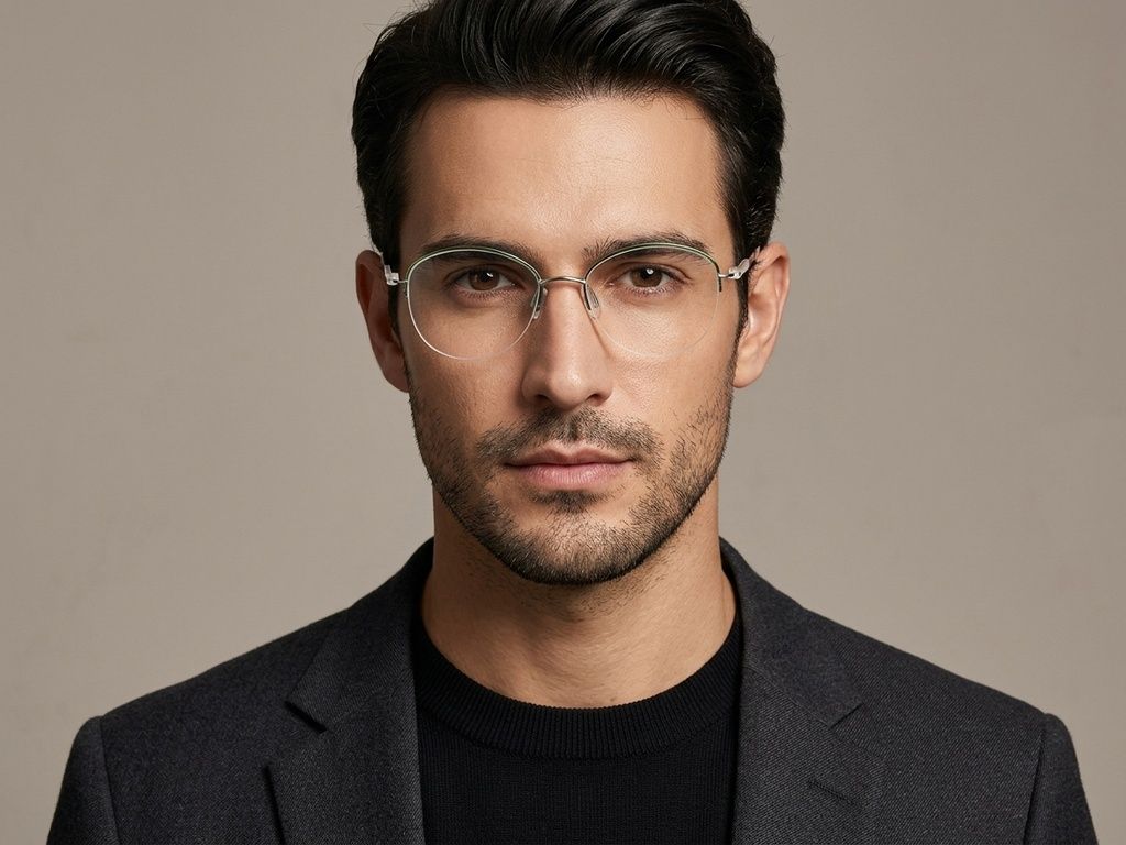Semi-rimless Green Metal Glasses #BS2012-3236