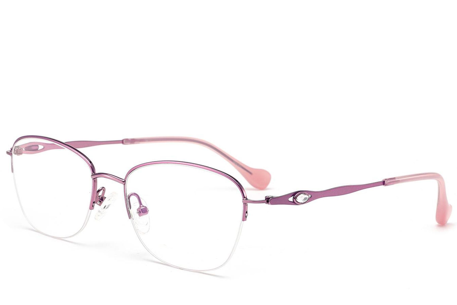 Semi-rimless Pink Metal Glasses #BS2012-3288