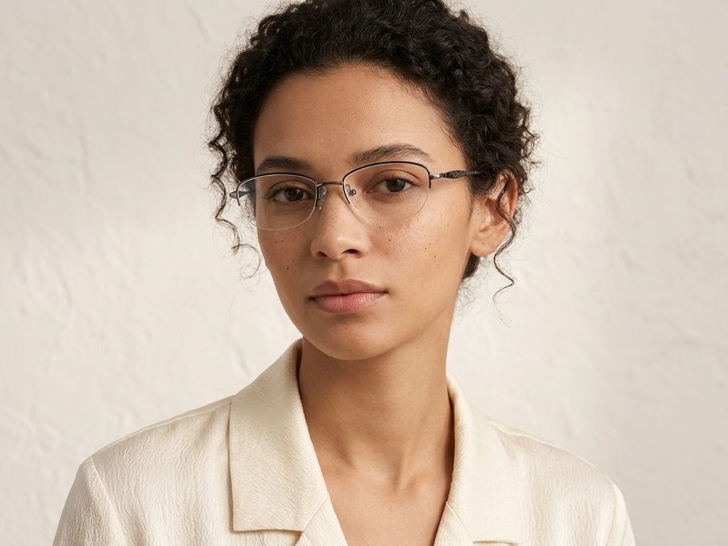 Semi-rimless Black Metal Glasses #BS2012-3291