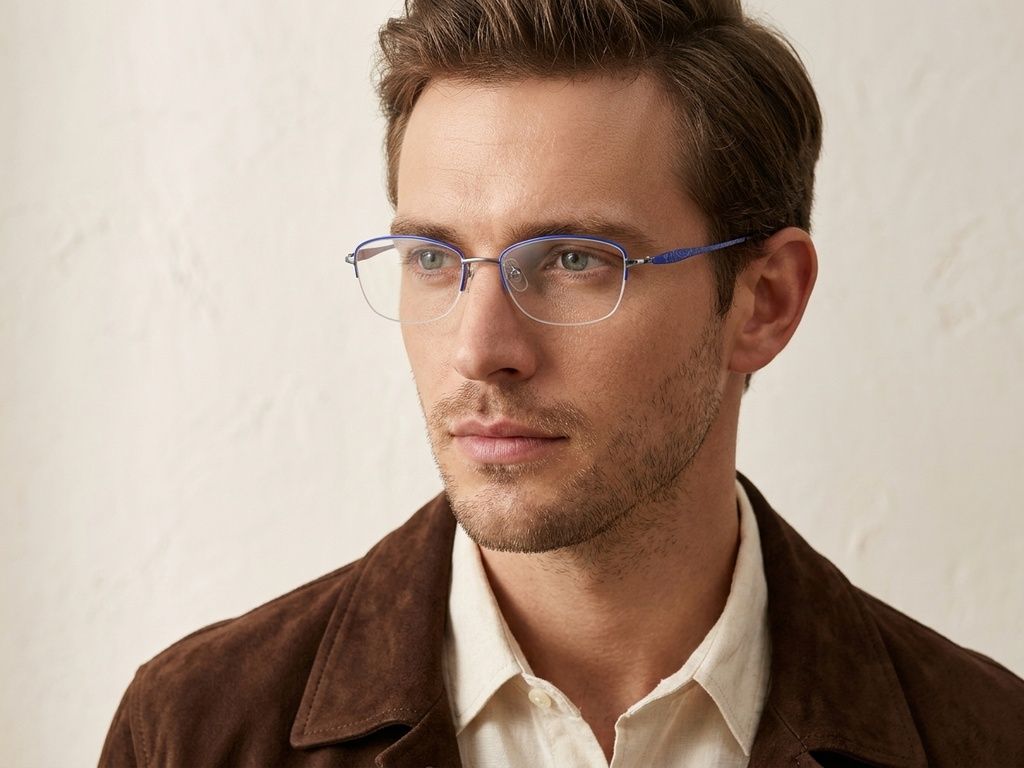 Semi-rimless Blue Metal Glasses #BS2012-3294