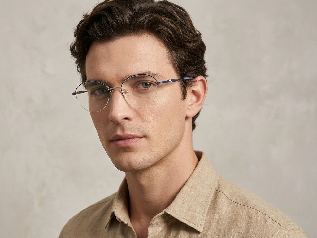 Gafas de metal azul con montura semi al aire #BS2012-3301