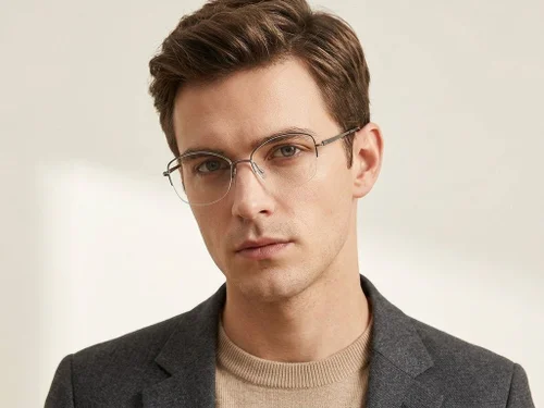 Lunettes semi-cerclées en métal gris #BS2012-3354